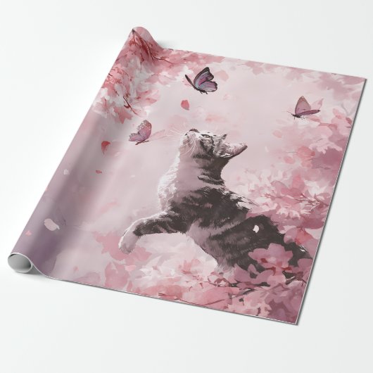 Papier Cadeau Chat Sakura et Papillons (7) (Déroulé)