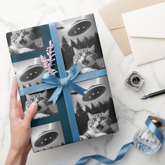 Papier Cadeau Chat Selfie OVNI Papier Enveloppant Noël Drôle (Cadeaux)