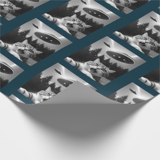 Papier Cadeau Chat Selfie OVNI Papier Enveloppant Noël Drôle (Coin)