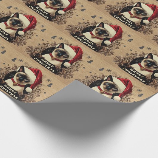 Papier Cadeau Chat Siamese, Noël Père Noël Kitten (Coin)
