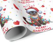 Papier Cadeau Chat siamois enveloppé dans les lumières de Noël (Coin rond)