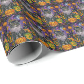 Papier Cadeau Chat Sibérien éffrayant Halloween sorcière et Citr (Coin rond)