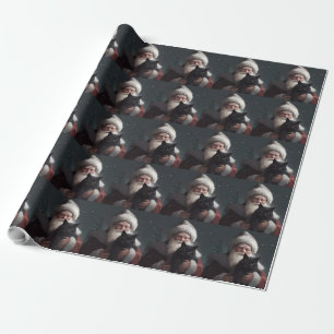 Papier Cadeau Chat Smoking Avec Le Père Noël Festif Noël