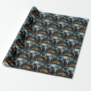 Papier Cadeau Chat Smoking Halloween Effrayant