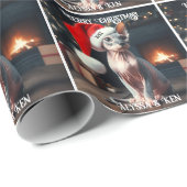 Papier Cadeau Chat Sphynx à Santa Hat Noël (Coin rond)