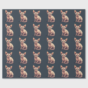 Papier Cadeau Chat sphynx sans poils Noël