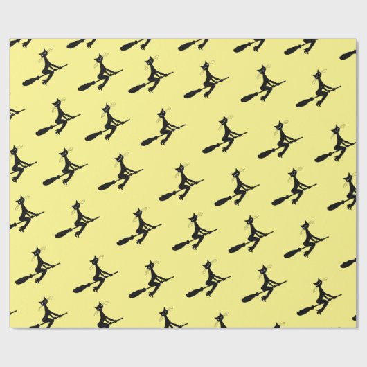 Papier Cadeau Chat Sur Broomstick (Plat)