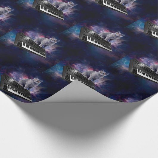 Papier Cadeau Chat sur synthétiseur dans l'espace (Coin)