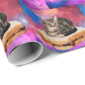 Papier Cadeau Chat sur un pain volant dans l'espace (Coin rond)