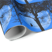 Papier Cadeau Chat sur une lune bleue fil (Coin rond)