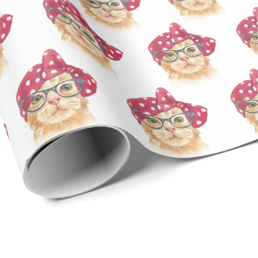 Papier Cadeau chat tabby avec lunettes (Coin rond)
