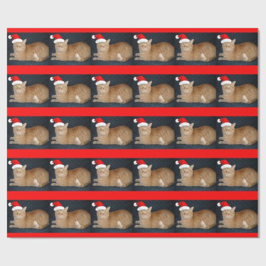 Papier Cadeau Chat Tabby Orange de Noël (Plat)