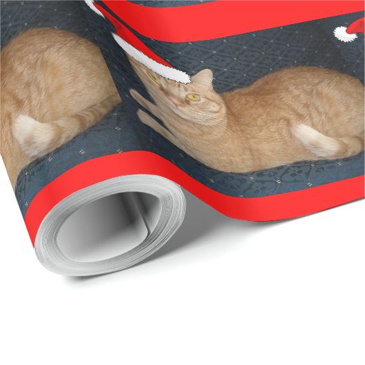 Papier Cadeau Chat Tabby Orange de Noël (Coin rond)