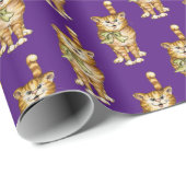 Papier Cadeau chat tabby sur violet (Coin rond)