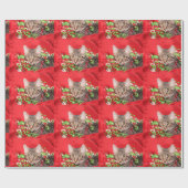 Papier Cadeau Chat tigré de minou de Noël (Plat)