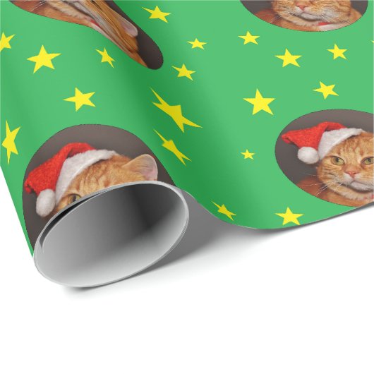Papier Cadeau Chat tigré orange Noël (Coin rond)