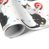 Papier Cadeau Chat Tuxedo Avec Balcon Rouge Anniversaire (Coin rond)
