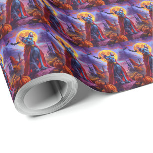 Papier Cadeau Chat Vampire Citrouilles Épouvantable Halloween Bl