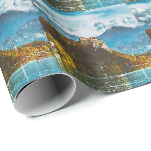 Papier Cadeau Château de Bled : Vue sur la falaise slovène. (Coin rond)