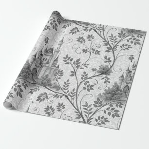 Papier Cadeau Château de la Fairytale en Niveaux de gris avec fr