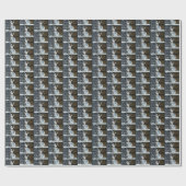 Papier Cadeau Château Dragon Fantaisiste de l'Hiver avec Husky (Plat)