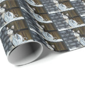 Papier Cadeau Château Dragon Fantaisiste de l'Hiver avec Husky (Coin rond)