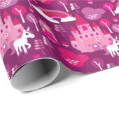 Papier Cadeau château princess et unicorne arc-en-ciel (Coin rond)