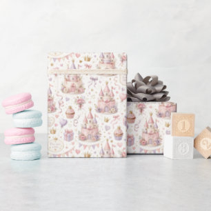 Papier cadeau Château Princesse Rose pour 1er Anni