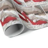 Papier Cadeau Chaton blanc dormant dans une chaussure rouge (Coin rond)