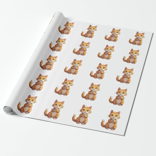Papier Cadeau Chaton buvant du café (Déroulé)