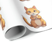 Papier Cadeau Chaton buvant du café (Coin rond)