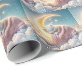 Papier Cadeau Chaton couché sur une lune de croissant (Coin rond)