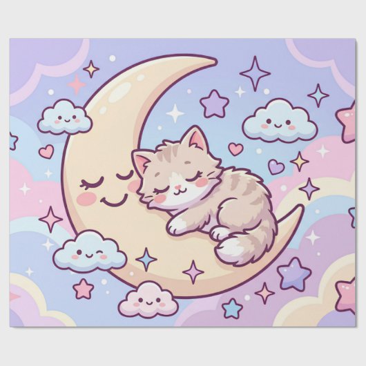 Papier Cadeau Chaton de Lune Endormi (Plat)