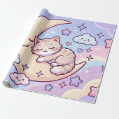 Papier Cadeau Chaton de Lune Endormi (Déroulé)