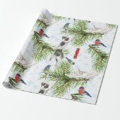 Papier Cadeau Chaton de Noël avec oiseaux (Déroulé)