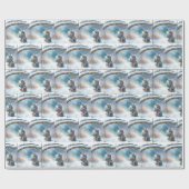 Papier Cadeau Chaton de Noël portant une écharpe d'hiver (Plat)