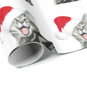 Papier Cadeau Chaton heureux de chat tigré de Père Noël