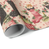 Papier Cadeau Chaton noir et orange dans les bas de Noël (Coin rond)