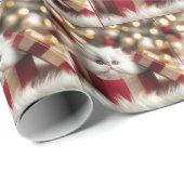 Papier Cadeau Chaton persan de Noël dans une boîte cadeau (Coin rond)