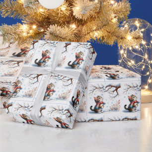 Papier Cadeau Chaton regardant la neige tomber d'une branche