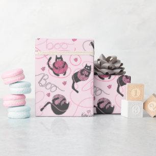Papier Cadeau Chaton Rose Féminin Amour Chatons et Pelote de Lai