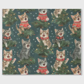 Papier Cadeau Chatons Chantant O'Christmas Tress En Chandails (Plat)