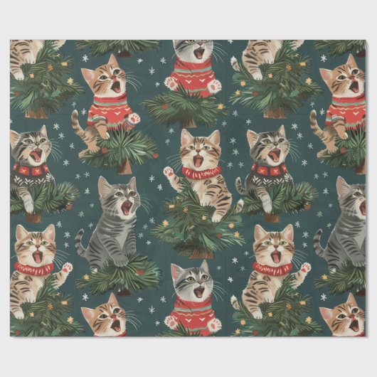 Papier Cadeau Chatons Chantant O'Christmas Tress En Chandails (Plat)