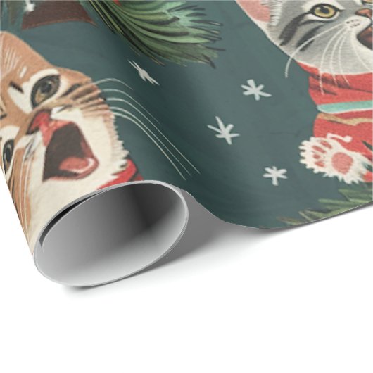 Papier Cadeau Chatons Chantant O'Christmas Tress En Chandails (Coin rond)