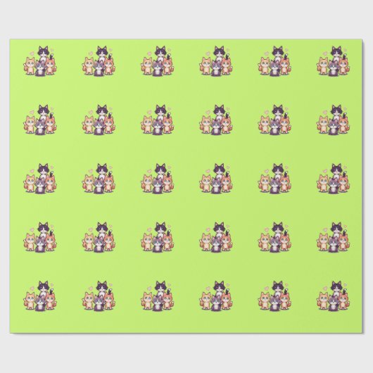 Papier Cadeau Chatons Colorés Pixelisés (Plat)