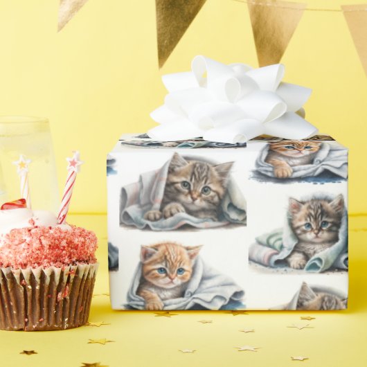 Papier Cadeau Chatons D'Aquarelle Dans Les Couvertures (Fête d'anniversaire)