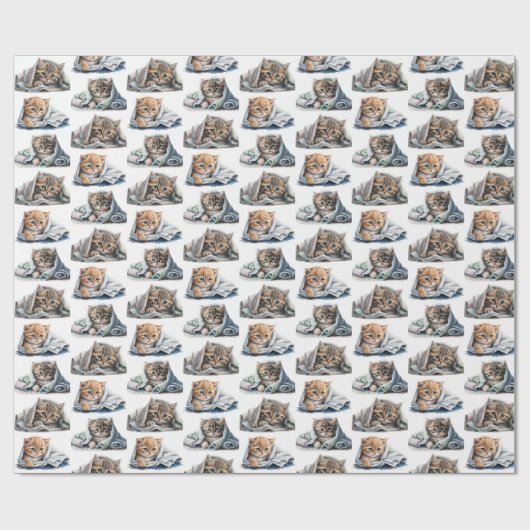 Papier Cadeau Chatons D'Aquarelle Dans Les Couvertures (Plat)