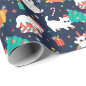 Papier Cadeau Chatons de Noël (Coin rond)