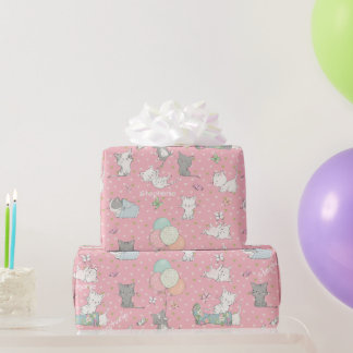 Papier Cadeau Chatons Enjoués Sur Fond Rose