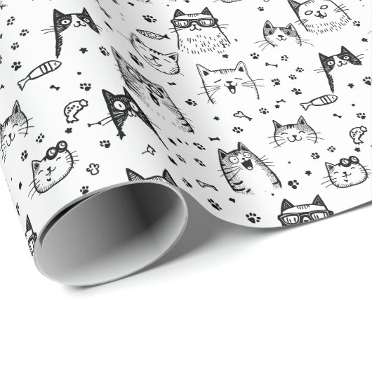 Papier Cadeau Chats abstraits monochromes (Coin rond)
